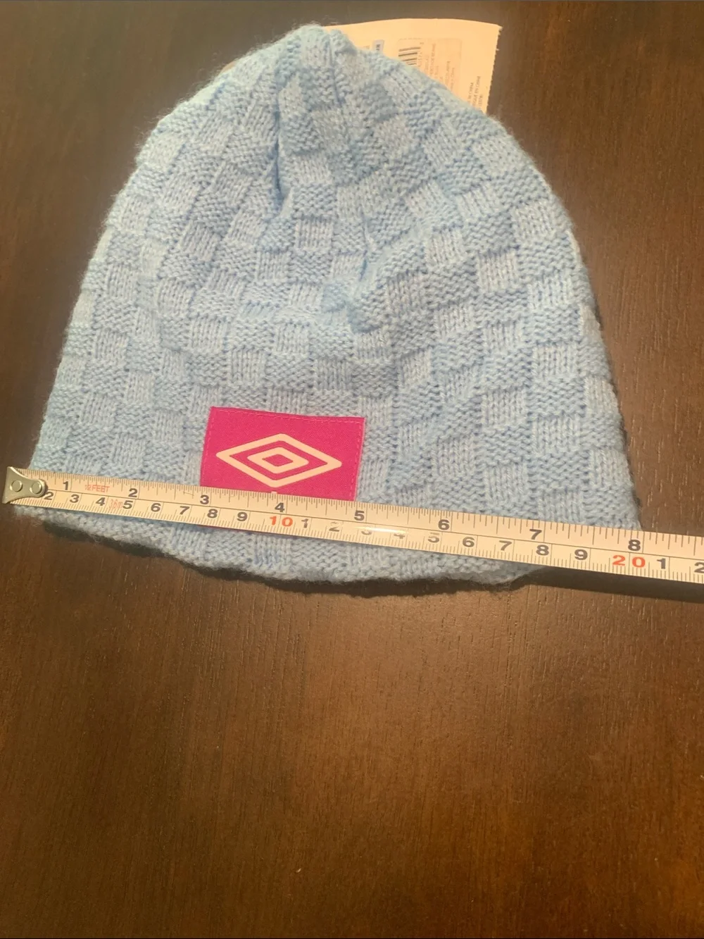 Umbro Kids Sky Blue Knit Beanie with Pink Logo Patch